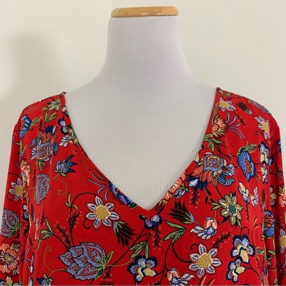 Chelsea & Theodore Floral Tunic Top Womens XXL Red Multi Popover V Neck Shirt - Picture 14 of 17